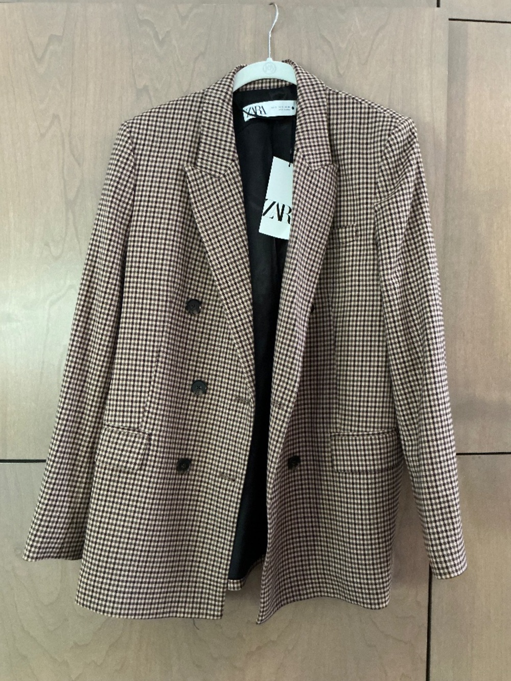 NWT ZARA checked blazer in a sophisticated brown & ivory mini-check